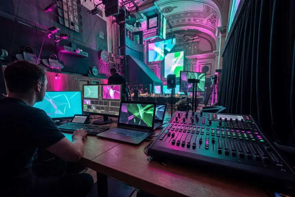 Equipo audiovisual preparado para un evento