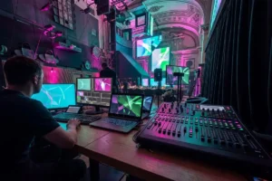 Equipo audiovisual preparado para un evento